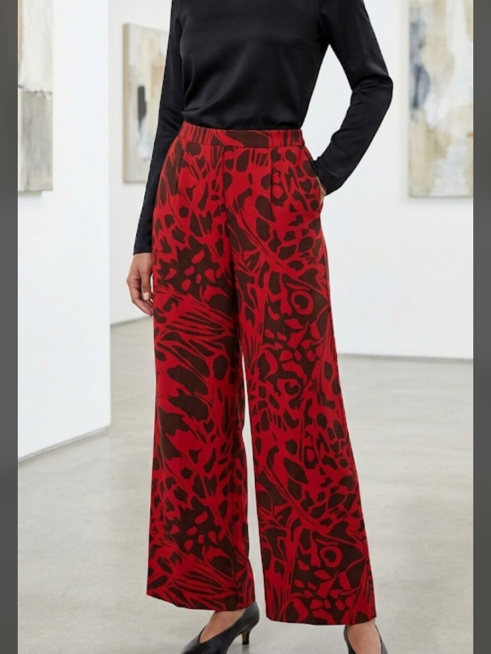 Every Relax Pull On Pants Size L Wide Legs Pockets High Rise Linen/Rayon...
